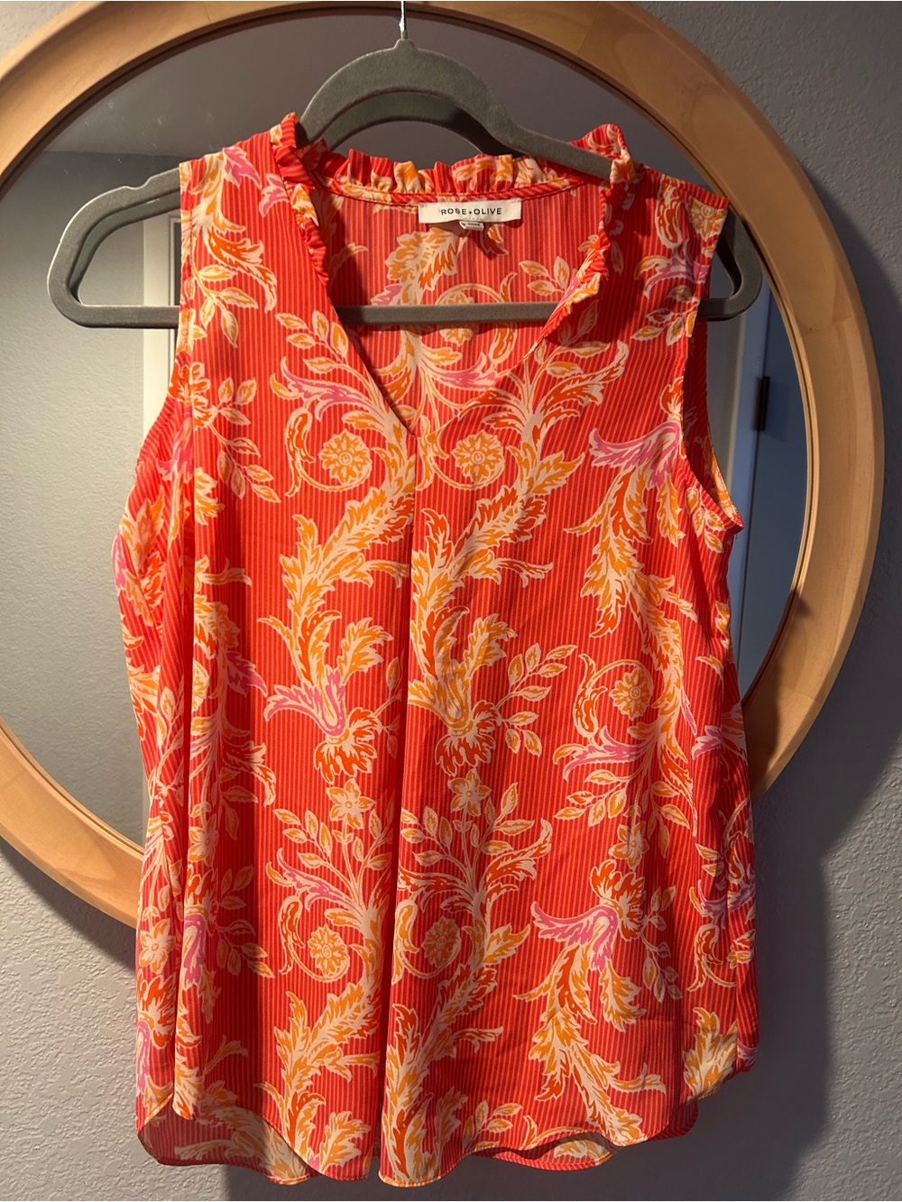 Rose & Olive Coral and Yellow Floral V-Neck Sleeveless Camisole